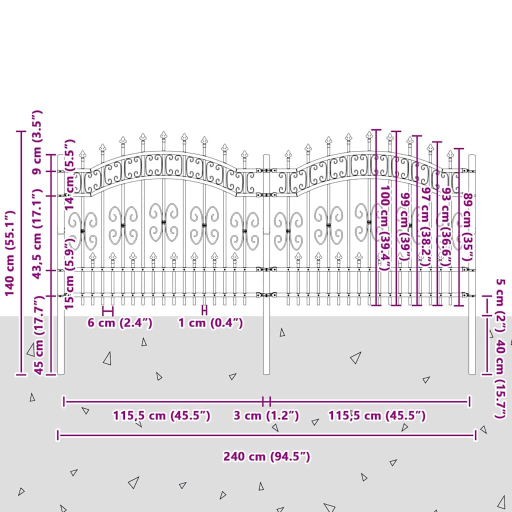 Gartenzaun Grau 140 cm Pulverbeschichteter Stahl