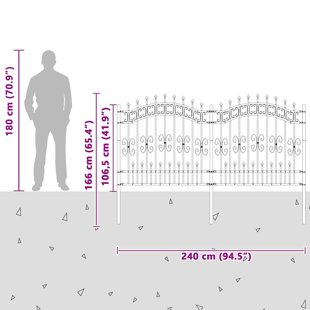 Gartenzaun Grau 165 cm Pulverbeschichteter Stahl