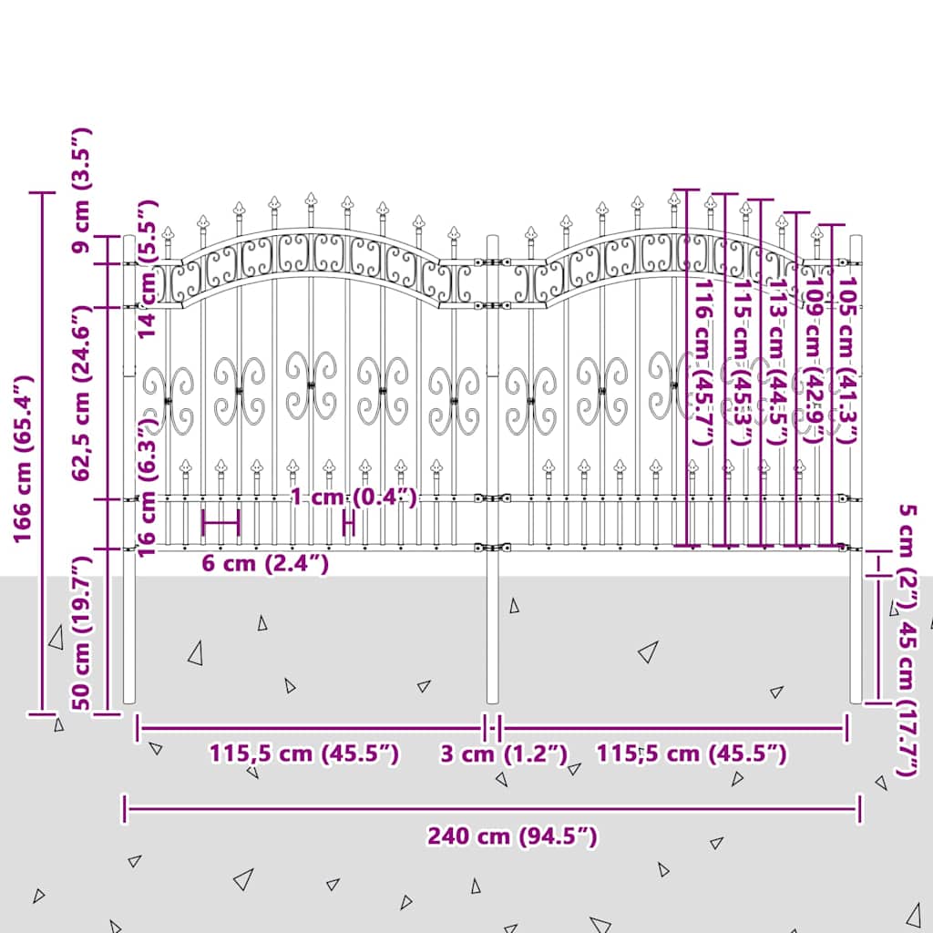 Gartenzaun Grau 165 cm Pulverbeschichteter Stahl