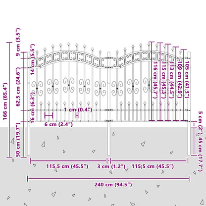 Gartenzaun Grau 165 cm Pulverbeschichteter Stahl