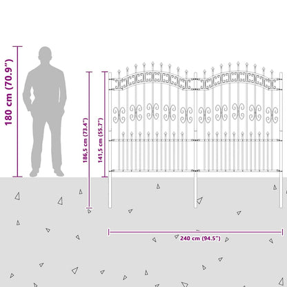 Gartenzaun Grau 190 cm Pulverbeschichteter Stahl