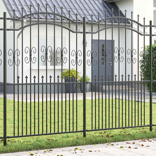 Gartenzaun Grau 215 cm Pulverbeschichteter Stahl