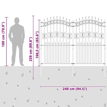 Gartenzaun Grau 215 cm Pulverbeschichteter Stahl