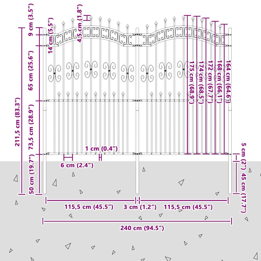 Gartenzaun Grau 215 cm Pulverbeschichteter Stahl