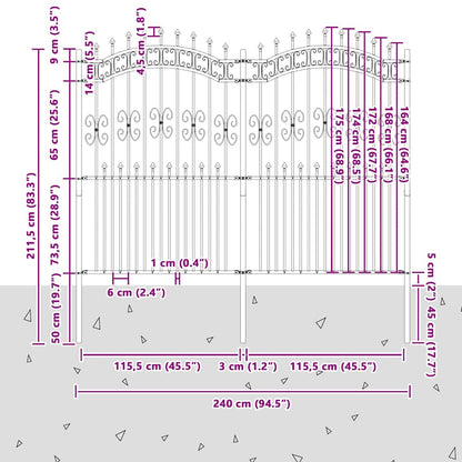 Gartenzaun Grau 215 cm Pulverbeschichteter Stahl