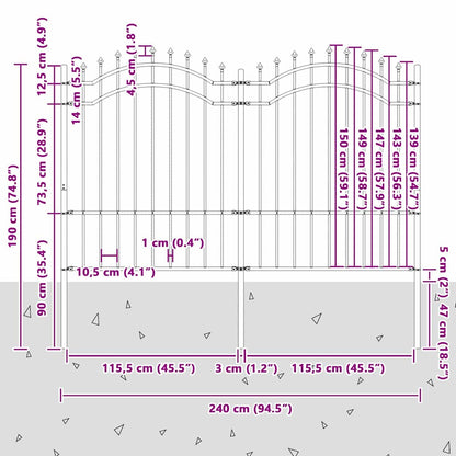 Gartenzaun Weiß 190 cm Pulverbeschichteter Stahl