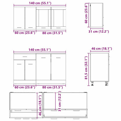 Küchenschrank-Set 4 pcs Geräucherte Eiche 140 x 46 x 81.5 cm