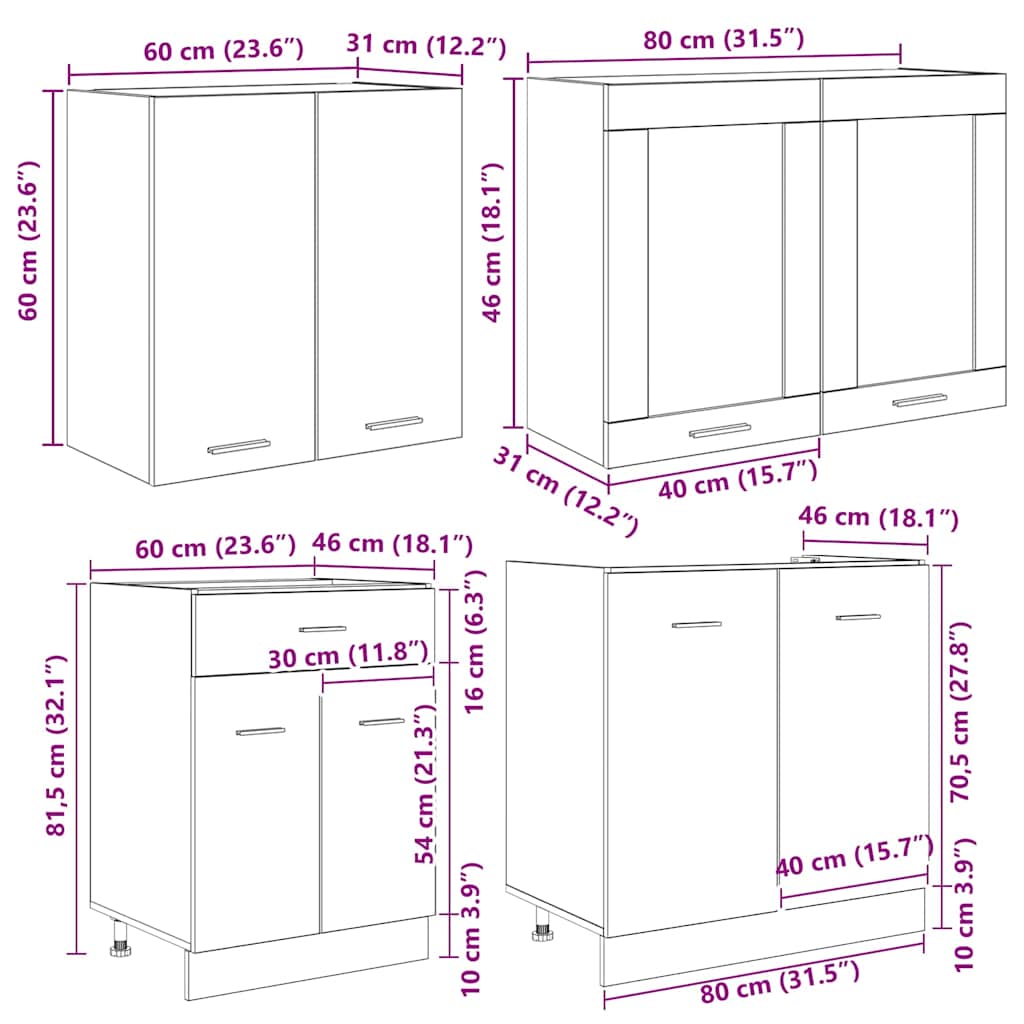 Küchenschrank-Set 4 pcs Geräucherte Eiche 140 x 46 x 81.5 cm