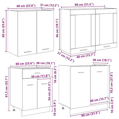 Küchenschrank-Set 4 pcs Geräucherte Eiche 140 x 46 x 81.5 cm