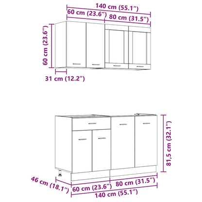 Küchenschrank-Set 4 pcs Geräucherte Eiche 140 x 46 x 81.5 cm