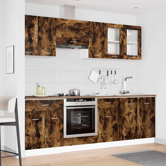 Küchenschrank-Set mit Tür 8 pcs Räuchereiche 240 x 46 x 81,5 cm