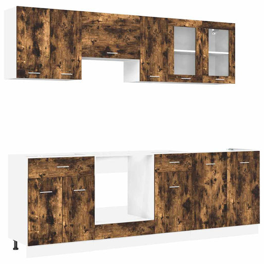 Küchenschrank-Set mit Tür 8 pcs Räuchereiche 240 x 46 x 81,5 cm