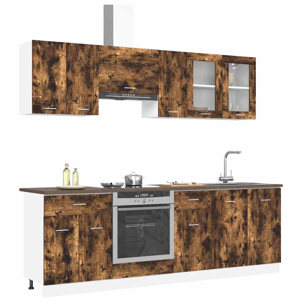 Küchenschrank-Set mit Tür 8 pcs Räuchereiche 240 x 46 x 81,5 cm