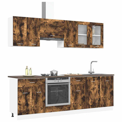 Küchenschrank-Set mit Tür 8 pcs Räuchereiche 240 x 46 x 81,5 cm