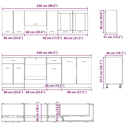 Küchenschrank-Set mit Tür 8 pcs Räuchereiche 240 x 46 x 81,5 cm