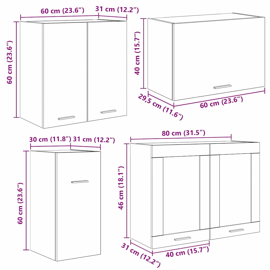 Küchenschrank-Set mit Tür 8 pcs Räuchereiche 240 x 46 x 81,5 cm