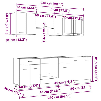 Küchenschrank-Set mit Tür 8 pcs Räuchereiche 240 x 46 x 81,5 cm