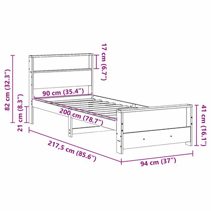 Bettgestell mit Kopfteil Braun 90 x 200 cm Massivholz Kiefer