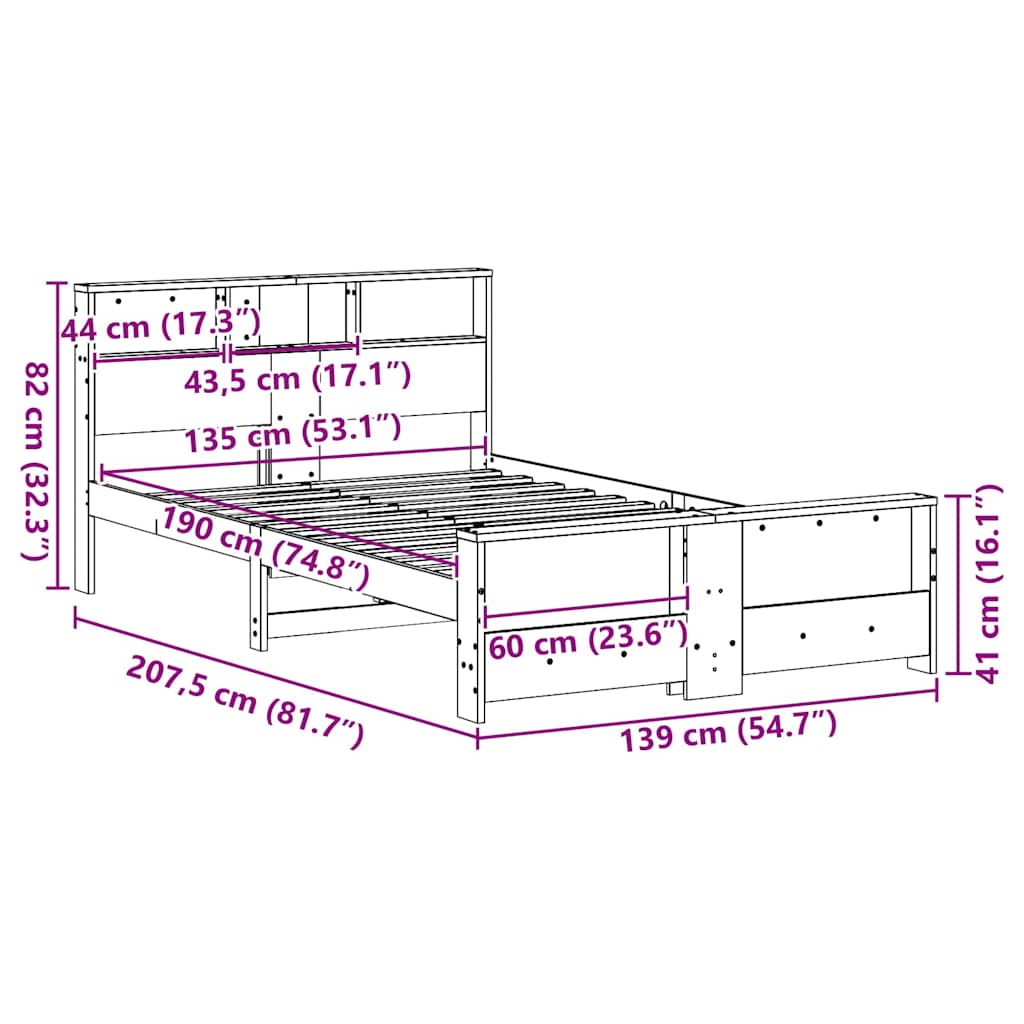 Bettgestell mit Kopfteil Weiß 135 x 190 cm Massivholz Kiefer