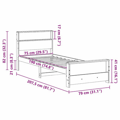Bettgestell mit Kopfteil Braun 75 x 190 cm Massivholz Kiefer