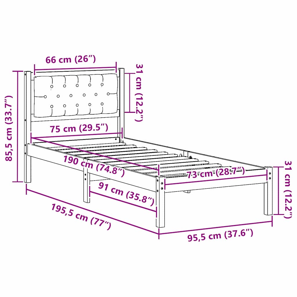 Bettgestell mit Kopfteil Hellgrau 75 x 190 cm Stoff