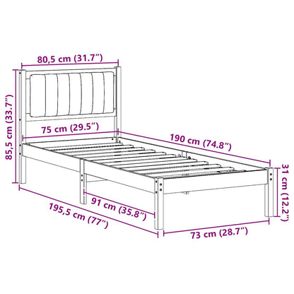 Bettgestell mit gepolstertem Kopfteil Schwarz 75 x 190 cm Stoff