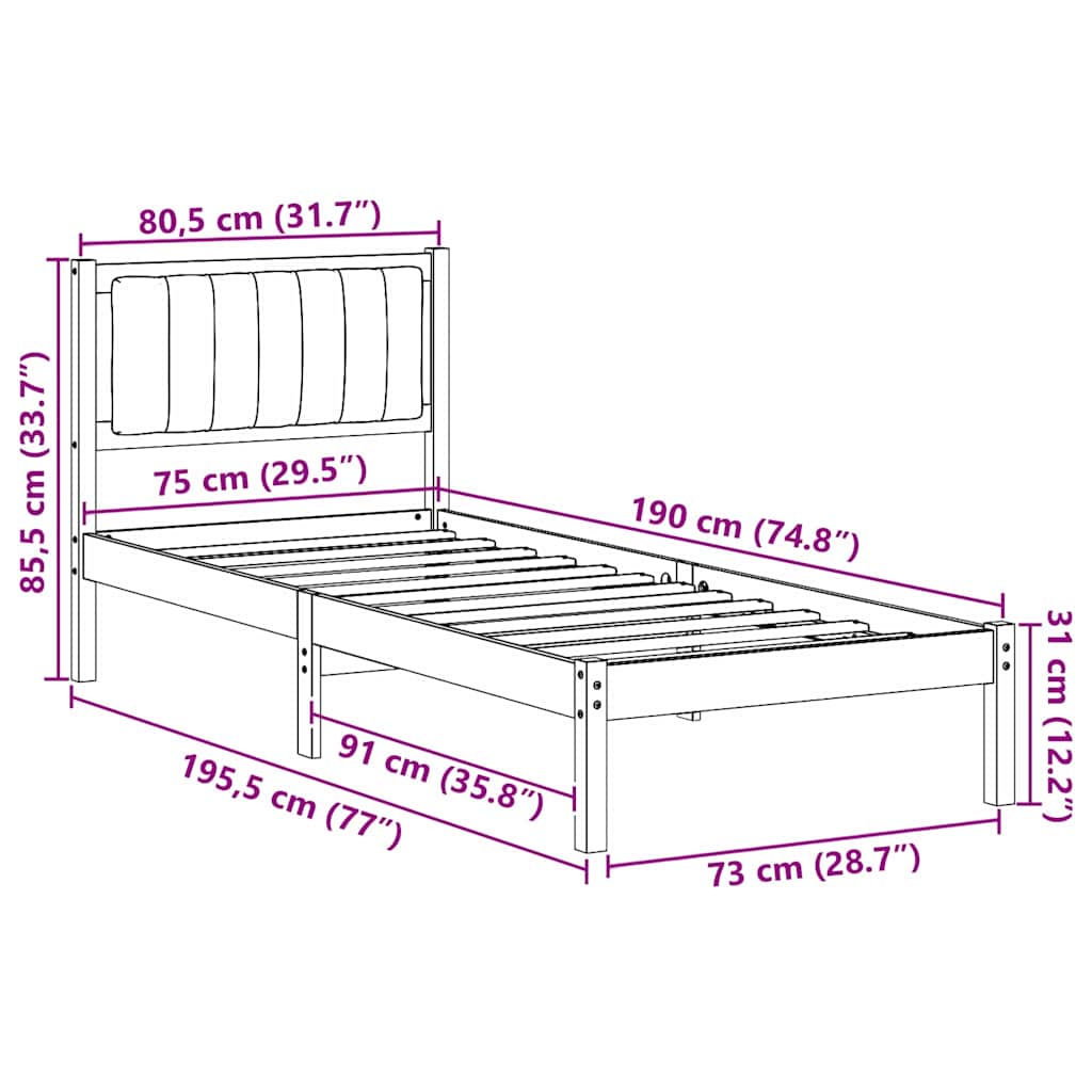 Bettgestell mit gepolstertem Kopfteil Taupe 75 x 190 cm Stoff