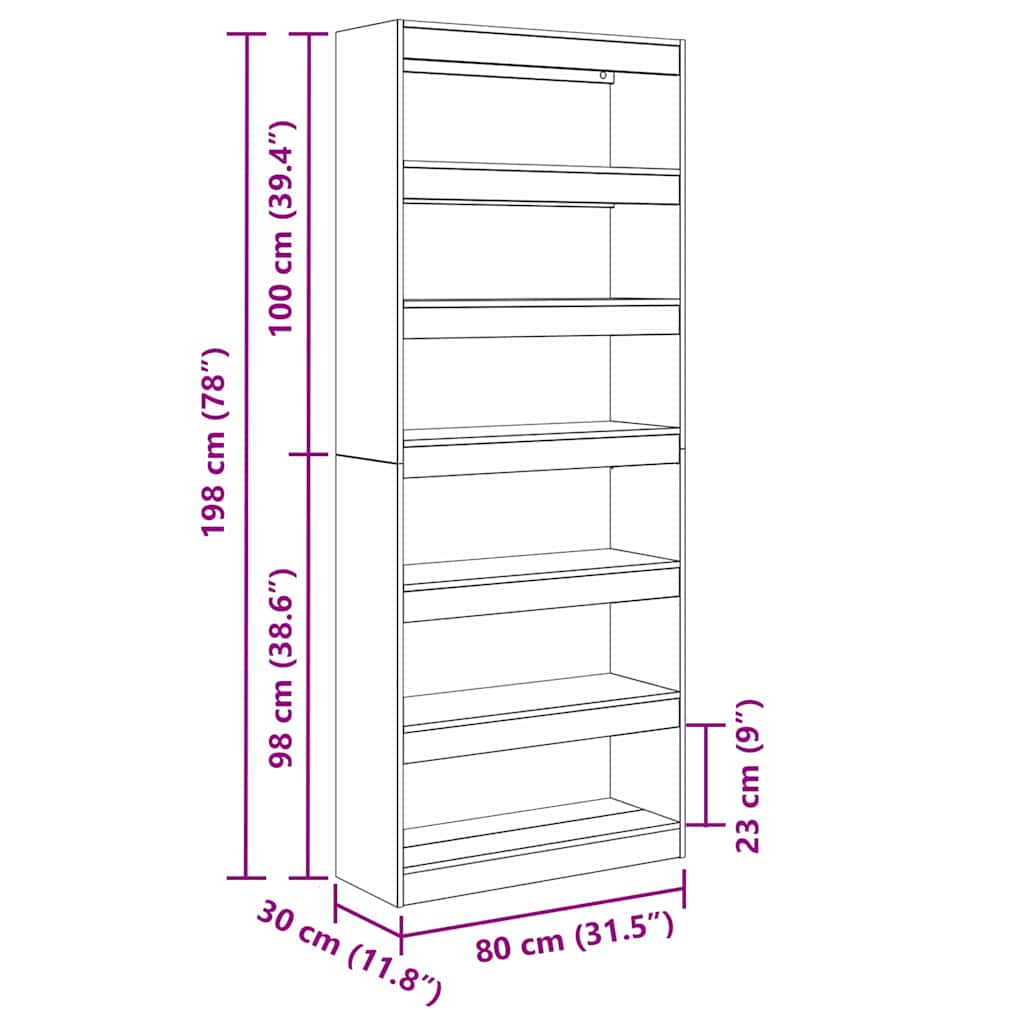 Bücherregal Grau Sonoma 80 x 30 x 198 cm Holzwerkstoff