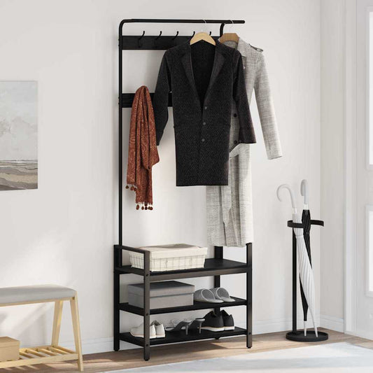 Kleiderständer mit Regal Schwarz Eichen-Optik 75 x 34 x 184 cm