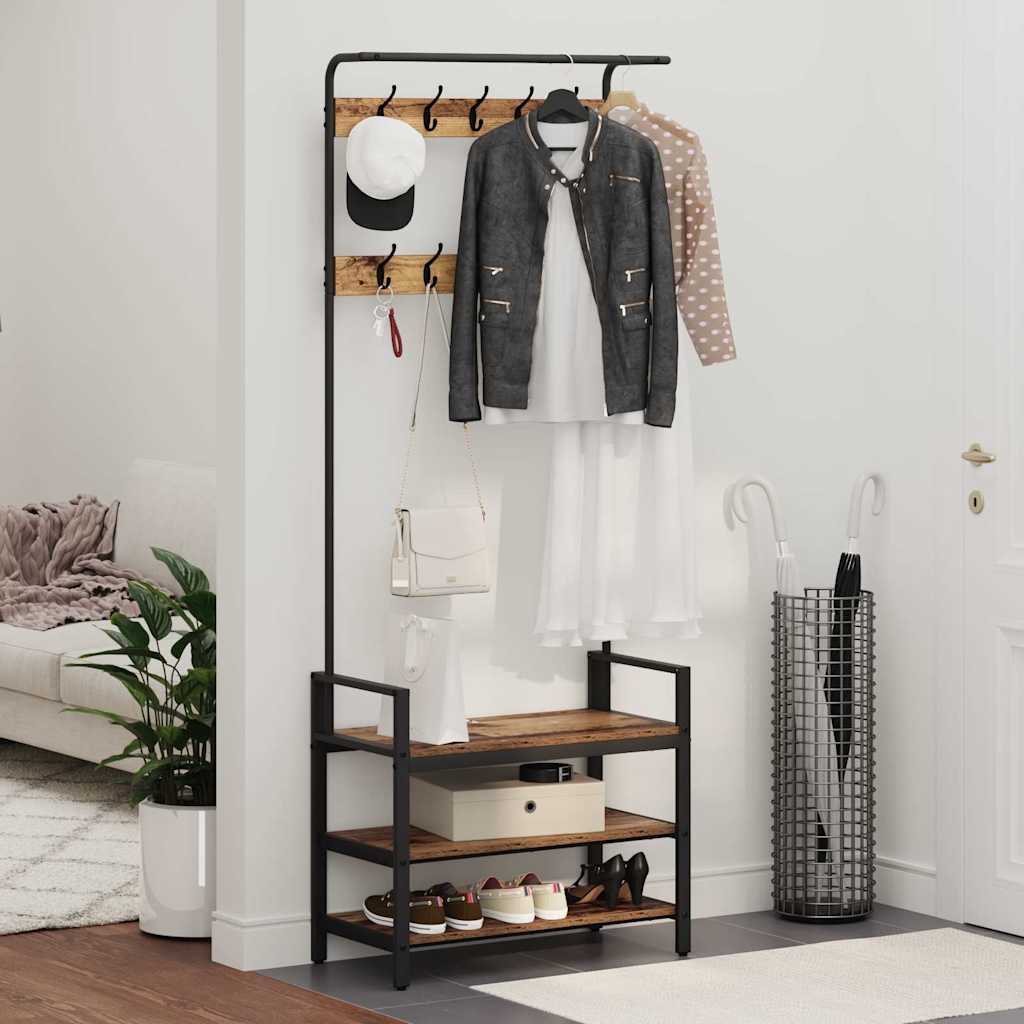 Kleiderständer mit Regal Altholz 75 x 34 x 184 cm Holzwerkstoff