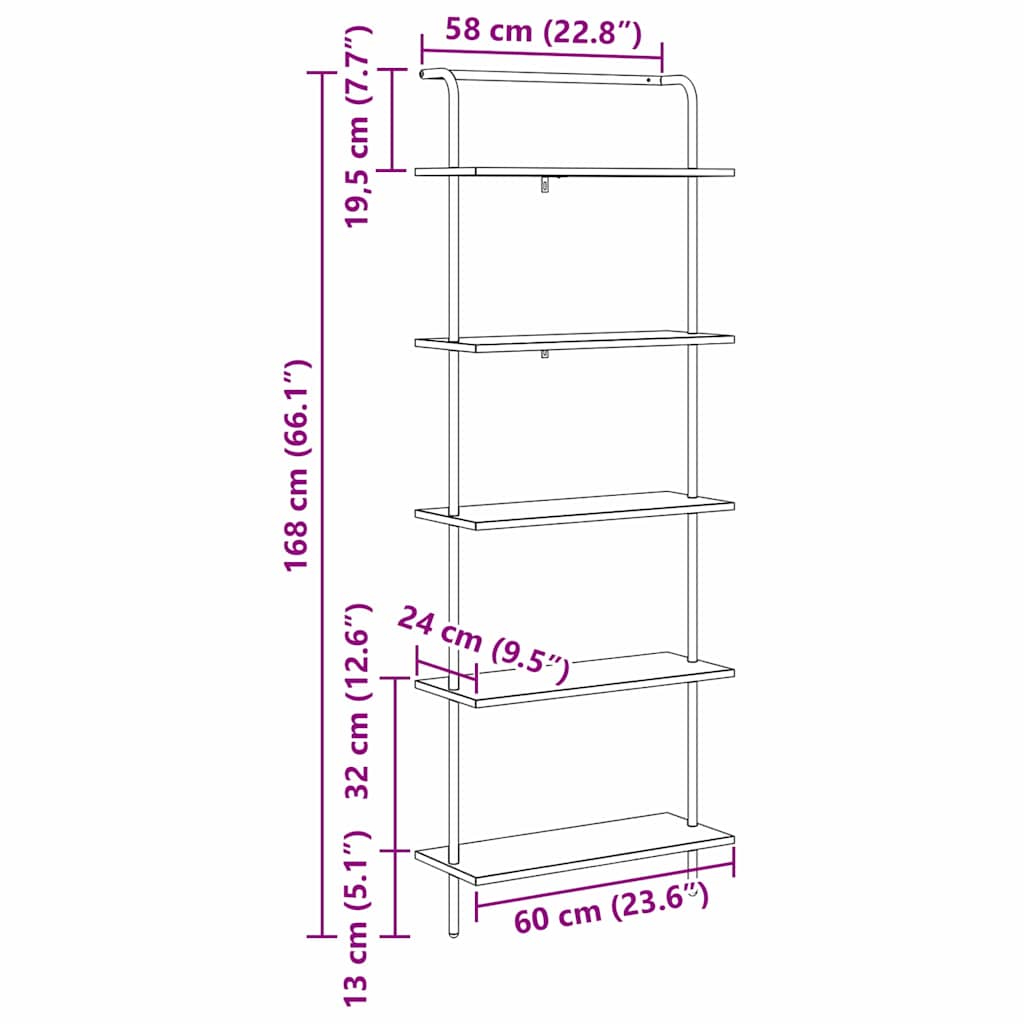 Regal Grau Sonoma 60 x 24 x 168 cm Holzwerkstoff