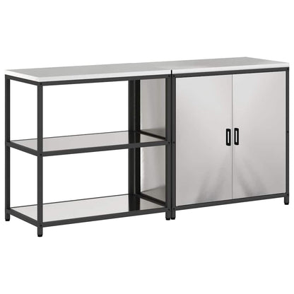 Küchenlager-Set mit Tür 2 pcs Silber 180 x 50 x 92 cm Edelstahl