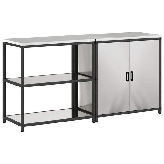 Küchenlager-Set mit Tür 2 pcs Silber 180 x 50 x 92 cm Edelstahl