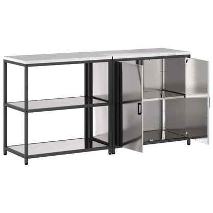 Küchenlager-Set mit Tür 2 pcs Silber 180 x 50 x 92 cm Edelstahl