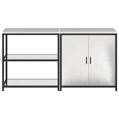 Küchenlager-Set mit Tür 2 pcs Silber 180 x 50 x 92 cm Edelstahl