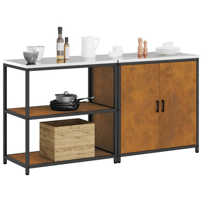 Küchenlager-Set mit Regal mit Tür 2 pcs Rostig 180 x 50 x 92 cm