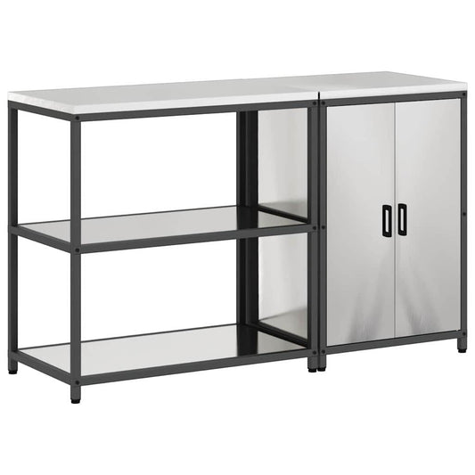 Küchenlager-Set mit Tür 2 pcs Silber 150 x 50 x 92 cm Edelstahl
