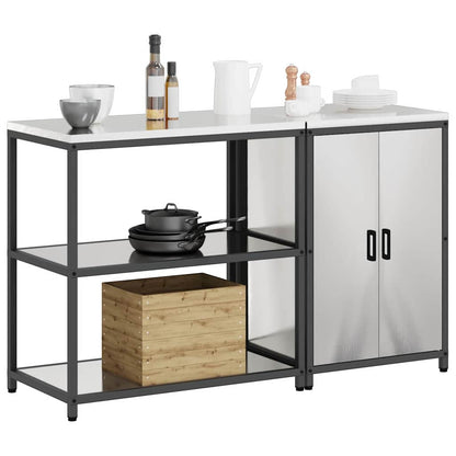 Küchenlager-Set mit Tür 2 pcs Silber 150 x 50 x 92 cm Edelstahl