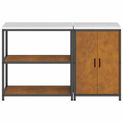 Küchenlager-Set mit Regal mit Tür 2 pcs Rostig 150 x 50 x 92 cm