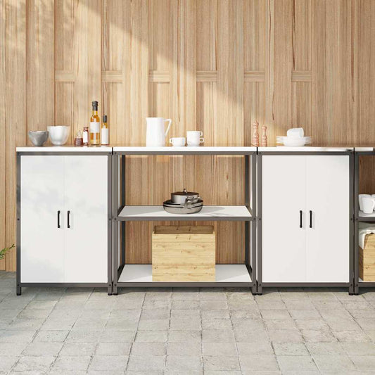 Küchenlager-Set 3 pcs Weiß 210 x 50 x 92 cm Kaltgewalzter Stahl