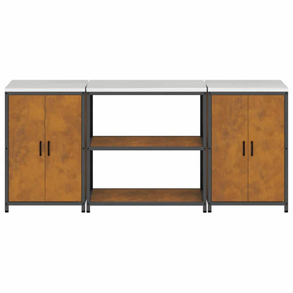 Küchenlager-Set mit Regal mit Tür 3 pcs Rostig 210 x 50 x 92 cm