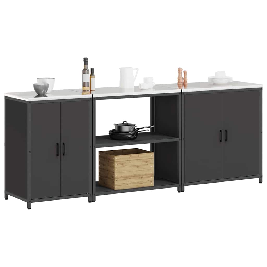 Küchenlager-Set mit Regal 3 pcs Schwarz 240 x 50 x 92 cm