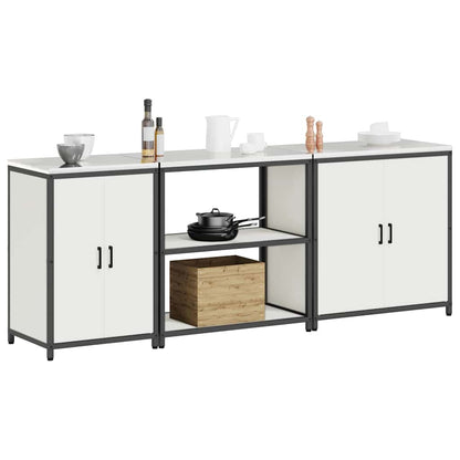 Küchenlager-Set 3 pcs Weiß 240 x 50 x 92 cm Kaltgewalzter Stahl