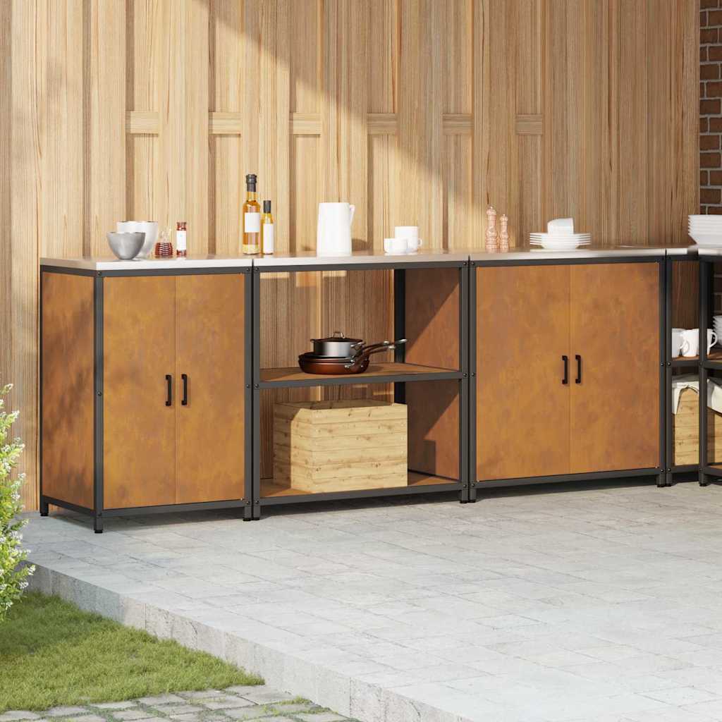 Küchenlager-Set mit Regal mit Tür 3 pcs Rostig 240 x 50 x 92 cm