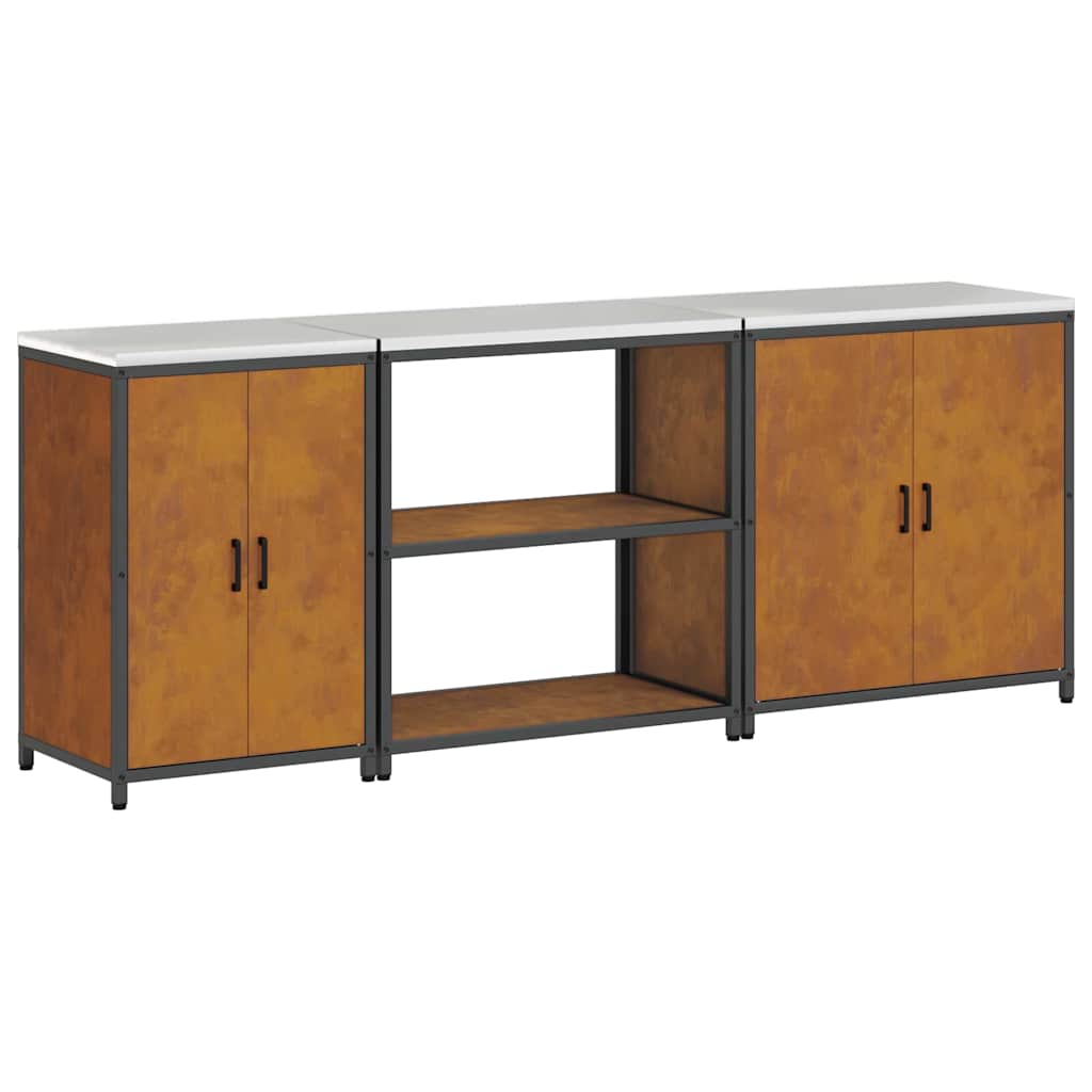 Küchenlager-Set mit Regal mit Tür 3 pcs Rostig 240 x 50 x 92 cm