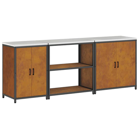 Küchenlager-Set mit Regal mit Tür 3 pcs Rostig 240 x 50 x 92 cm