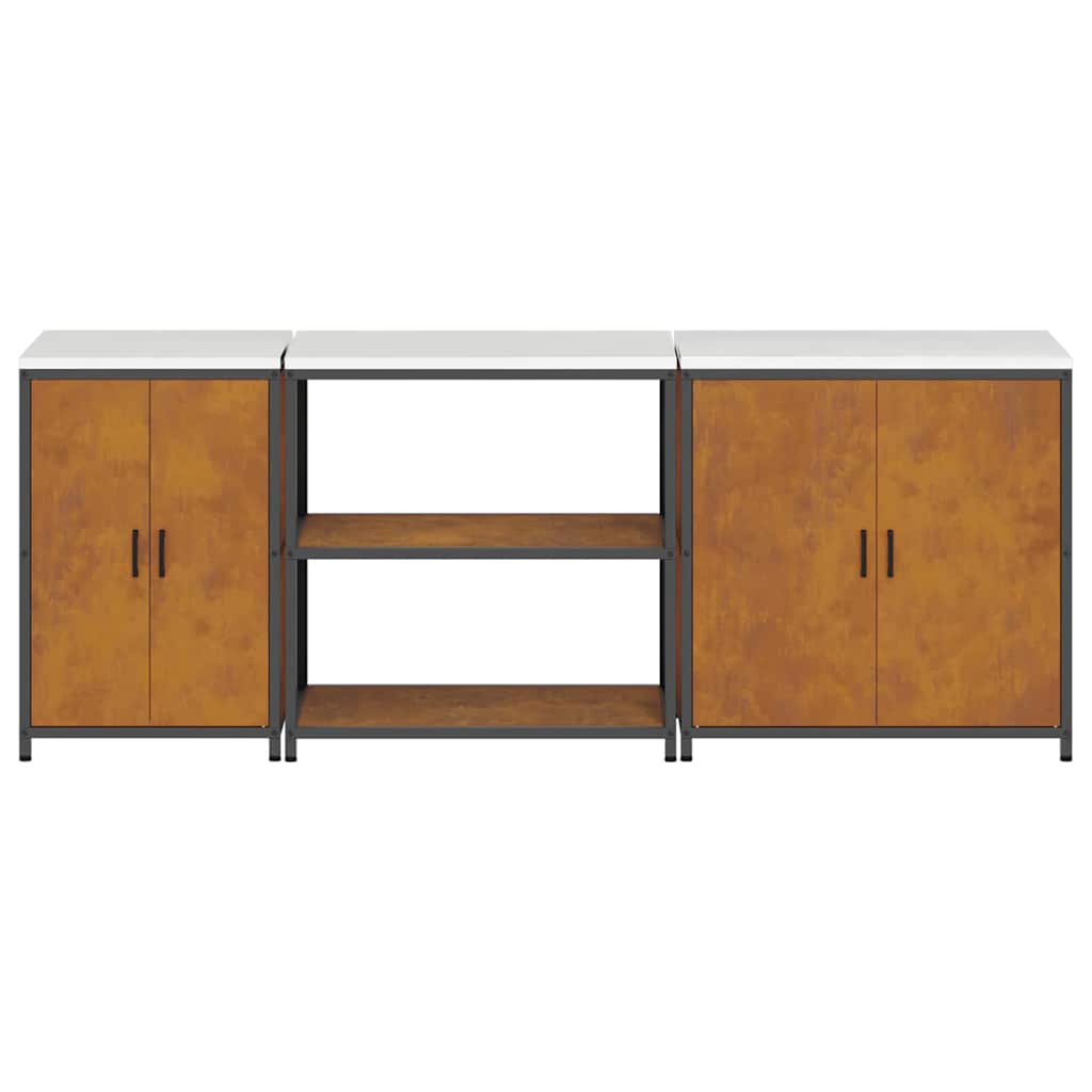 Küchenlager-Set mit Regal mit Tür 3 pcs Rostig 240 x 50 x 92 cm