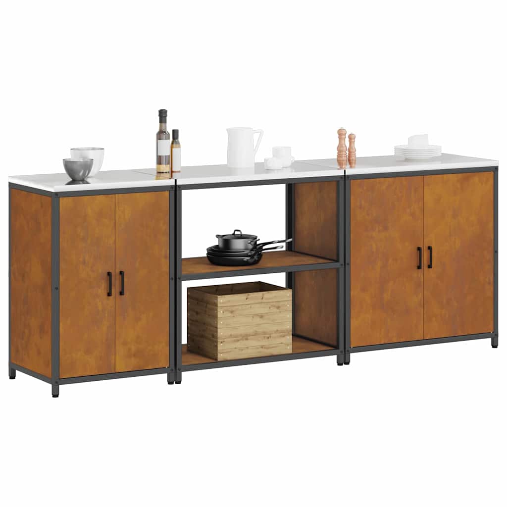 Küchenlager-Set mit Regal mit Tür 3 pcs Rostig 240 x 50 x 92 cm