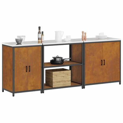 Küchenlager-Set mit Regal mit Tür 3 pcs Rostig 240 x 50 x 92 cm
