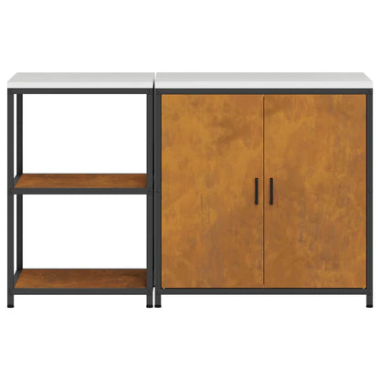 Küchenlager-Set mit Regal mit Tür 2 pcs Rostig 150 x 50 x 92 cm